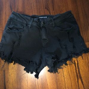 Black distressed denim shorts